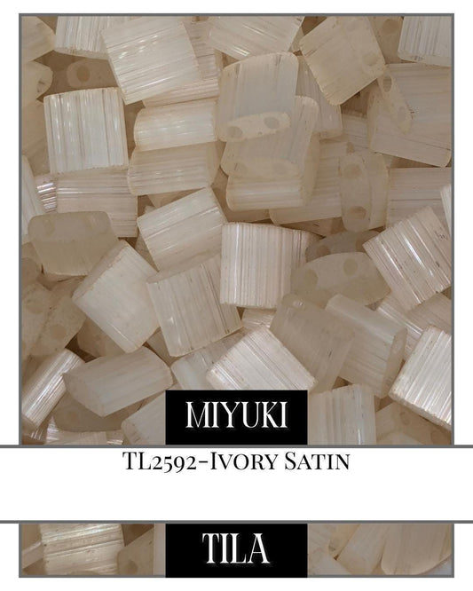 Miyuki Tila Beads – Ivory Satin 7.5g Pkg | 2-Hole Flat Beads for Jewelry Making