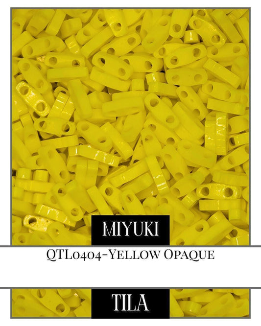 Miyuki Quarter Tila Beads - Yellow Opaque 7.5g Package | Small Flat 2-Hole Beads