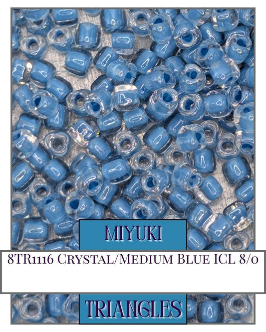 Miyuki Triangle Beads - Crystal Medium Blue Inside Color Lined 10g Pack