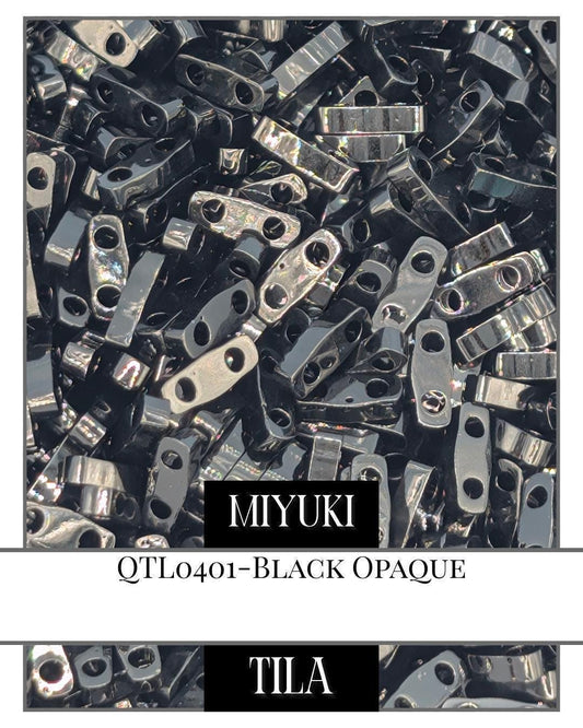 Miyuki Quarter Tila Beads – Black Opaque Flat Square Beads 7.5g Package