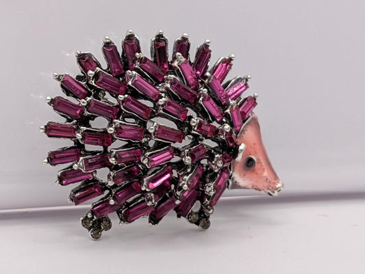Fuschia Porcupine Brooch – Silver Plated Brooch With Sparkling Rhinestones