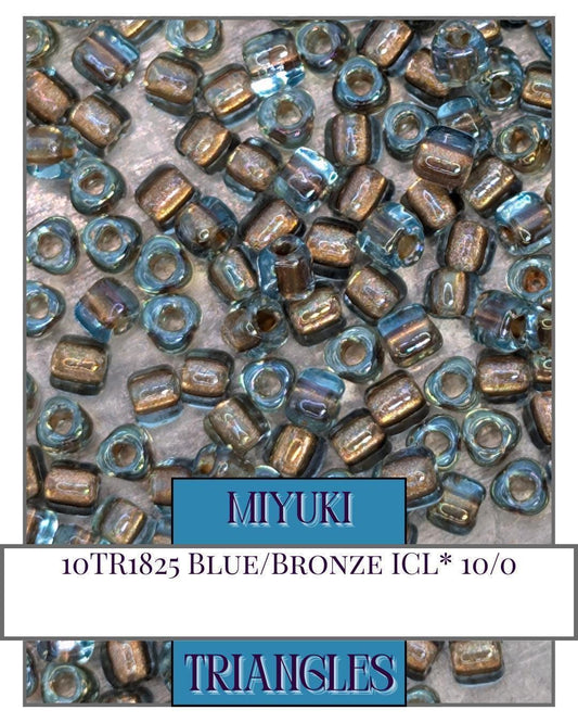 Miyuki Triangle Beads - Blue Bronze Inside Color Lined Sparkle Seed Beads 10g
