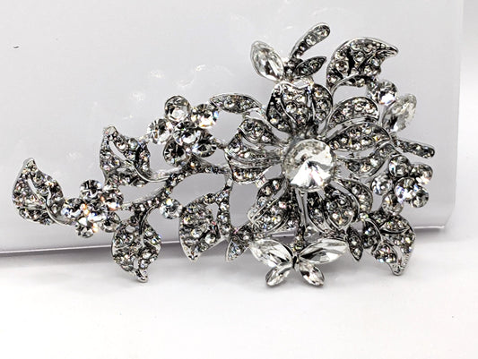 Silver Plated Floral Pin – Sparkling Cubic Zirconia Brooch, Elegant Bag Charm