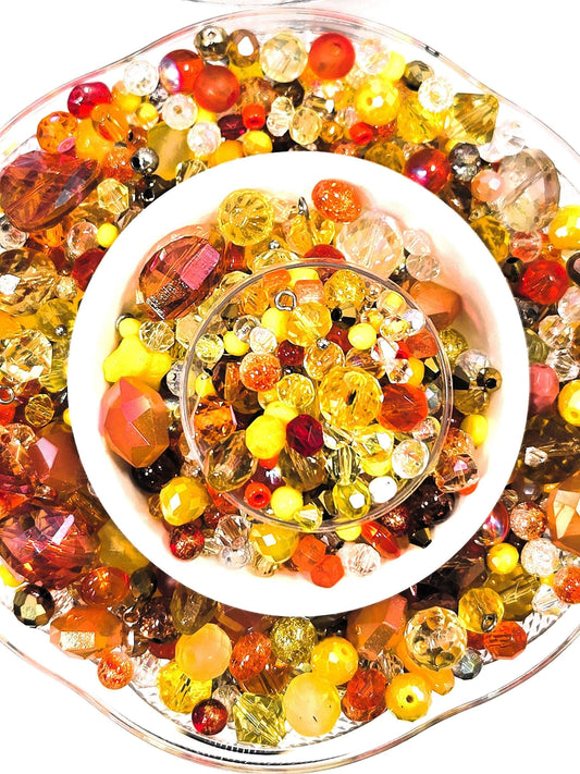 Glass Bead Soup Mix - Orange Yellow Beads for Jewelry Making Beads & DIY Bracelet Supplies