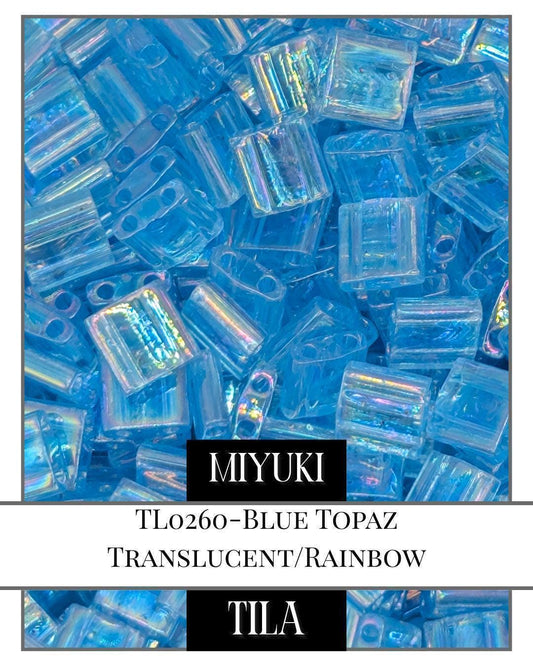 Miyuki Tila Beads – Blue Topaz 7.5g Bead Package | 2-Hole Flat Square Beads