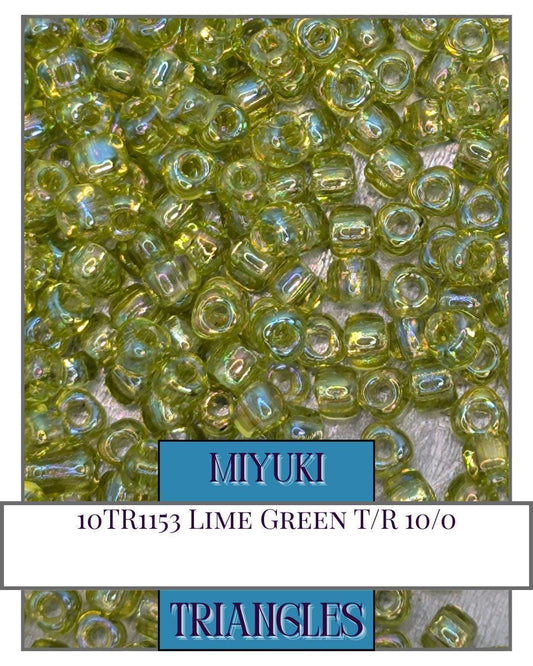 Miyuki Triangle Beads - Lime Green Translucent Rainbow Size 10/0 Seed Beads 10g