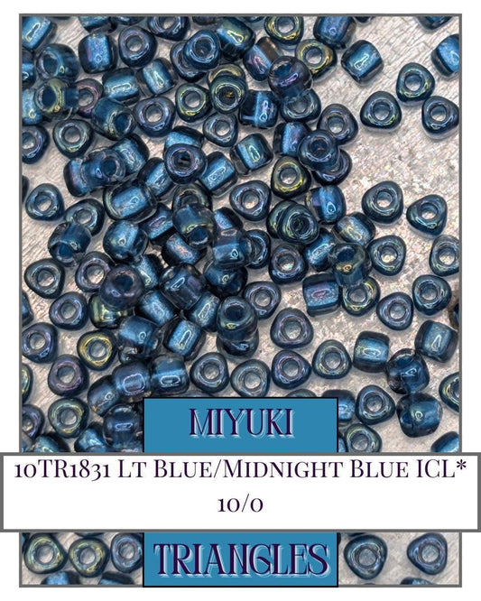 Miyuki Triangle Beads - 10/0 Seed Beads Lt Blue/Midnight Blue ICL Sparkle
