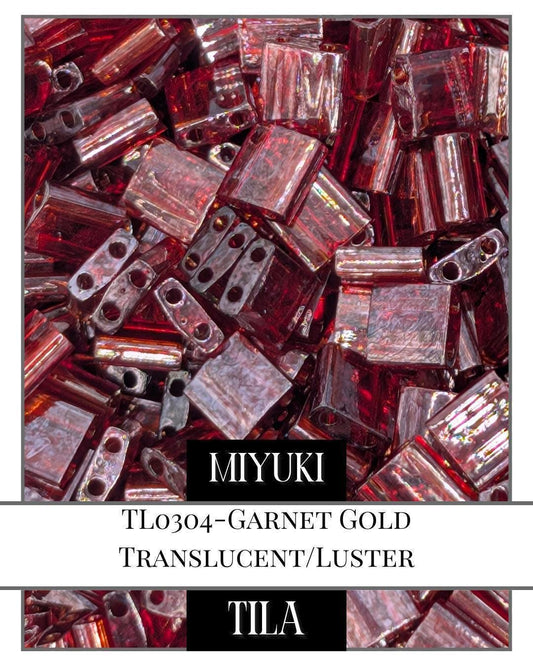 Miyuki Tila Beads – Garnet Gold 5x5mm Two Hole Flat Seed Beads 7.5g Pack