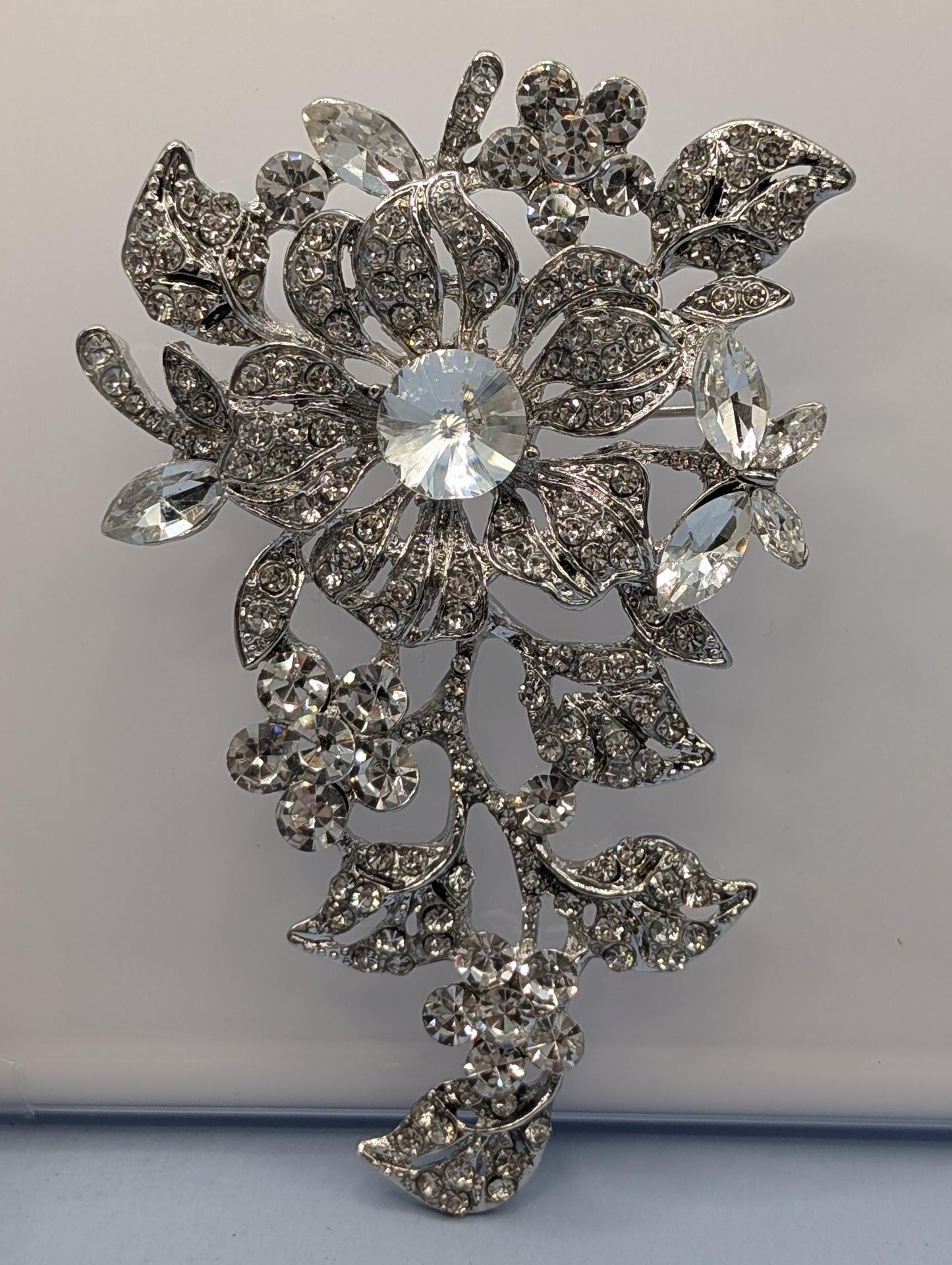 Silver Plated Brooch - Flower Cubic Zirconia Decorative Pin, Elegant Gift For Her