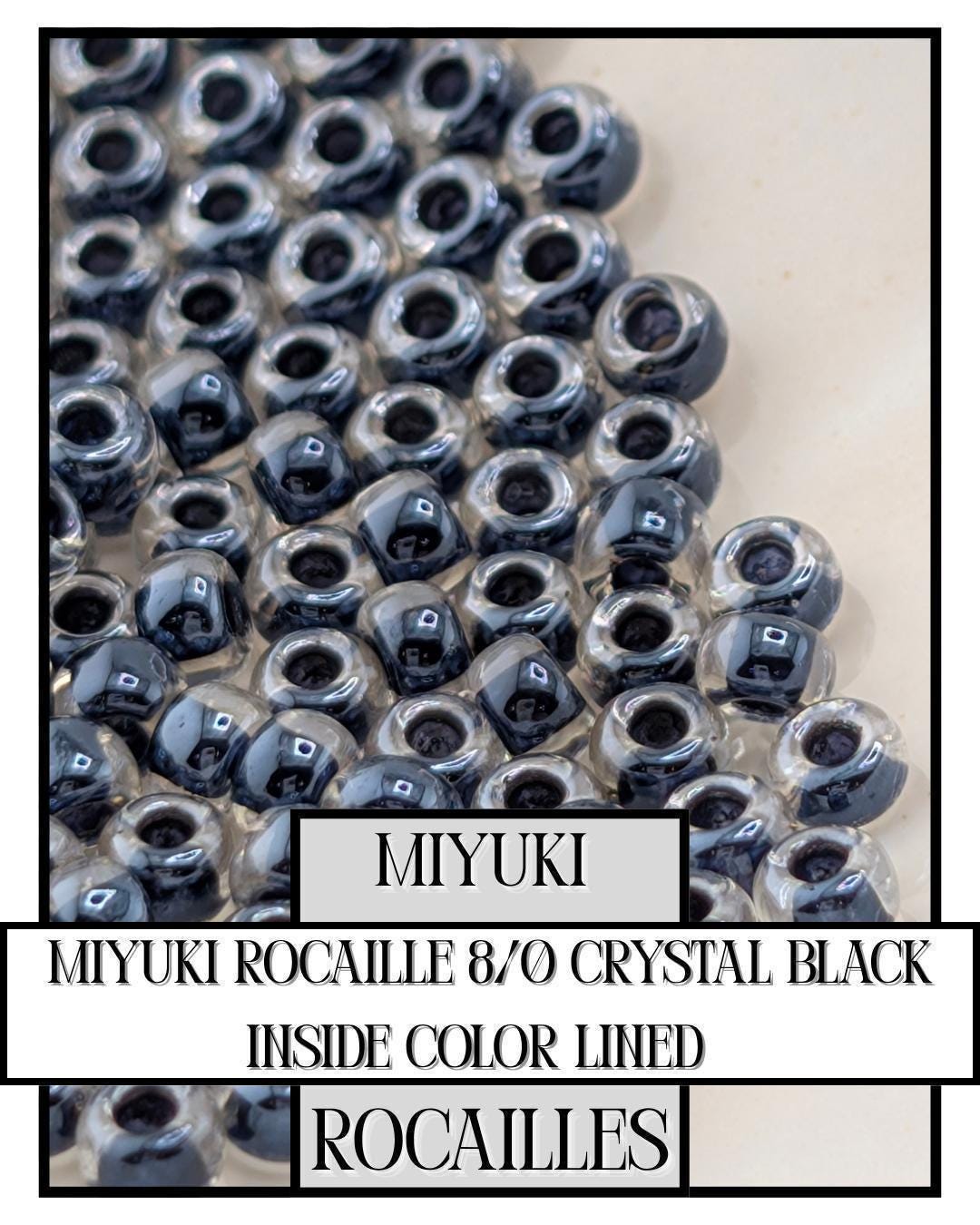 Miyuki Rocaille Beads 8/0 | Crystal Black Lined Glass Seed Beads for Jewelry