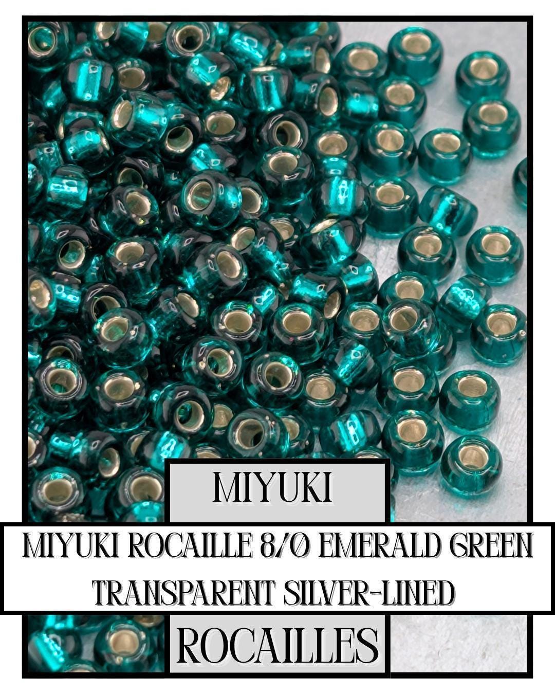 Miyuki Rocaille Beads - Emerald Green 8/0 Translucent Silver-Lined Seed Beads