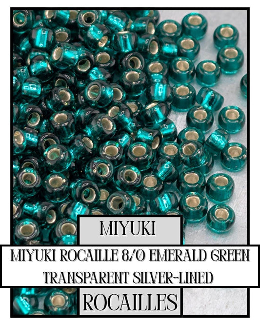 Miyuki Rocaille Beads - Emerald Green 8/0 Translucent Silver-Lined Seed Beads