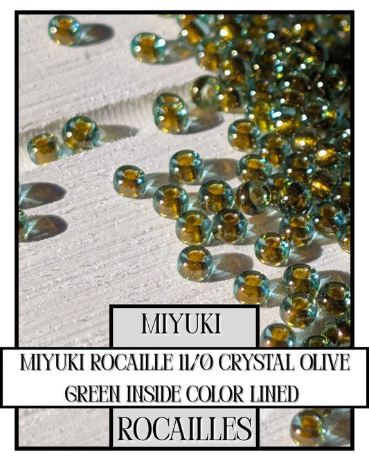 Miyuki Rocailles Beads | 11/0 Olive Green Seed Beads Tube with Crystal Finish