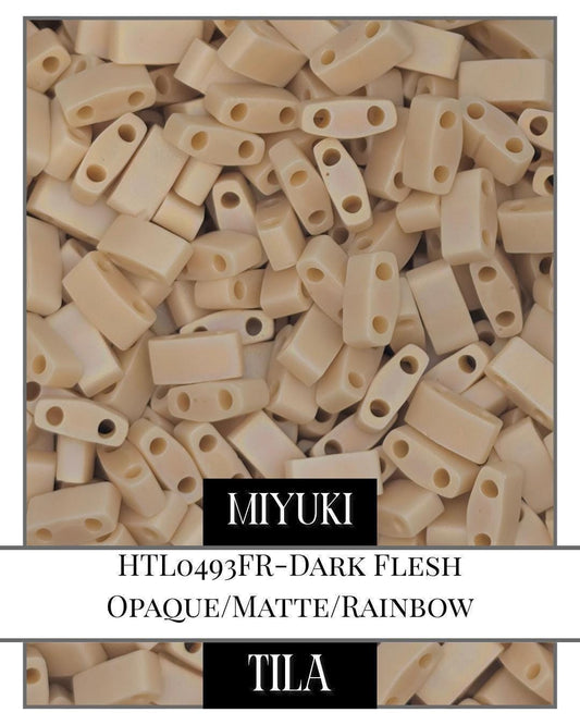 Miyuki Tila Beads - Dark Flesh Matte Finish Half Two Hole Beads 7.5g Pack
