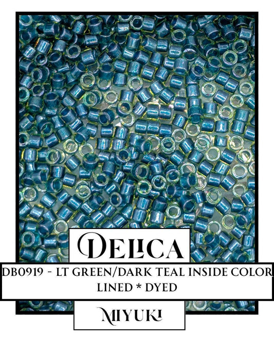 Miyuki Delica Beads - Size 11/0 Light Green Dark Teal Sparkle Inside Color Lined