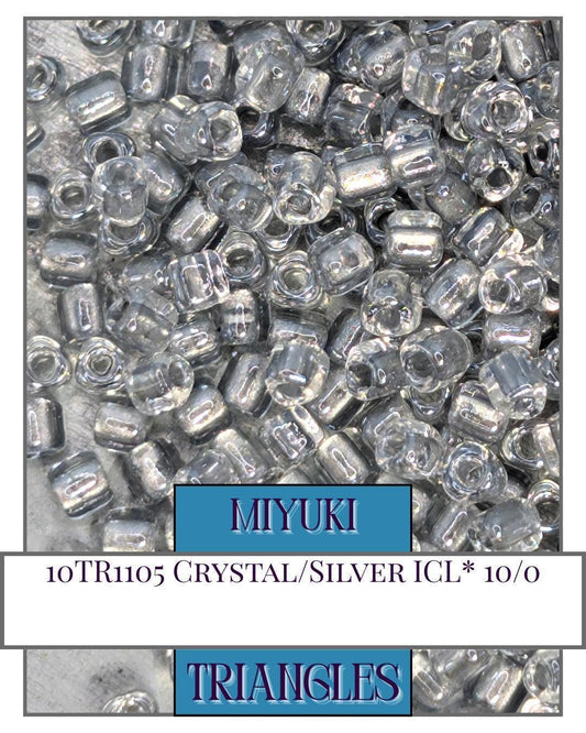 Miyuki Triangle Beads - Size 10/0 Crystal Silver Sparkle Seed Beads 10g Pack