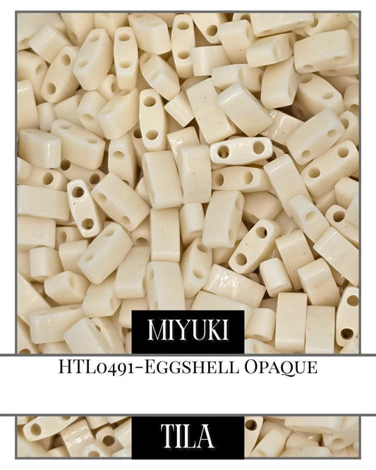 Miyuki Tila Beads | Half Tila Beads Opaque Eggshell 2-Hole Flat Bead Kit