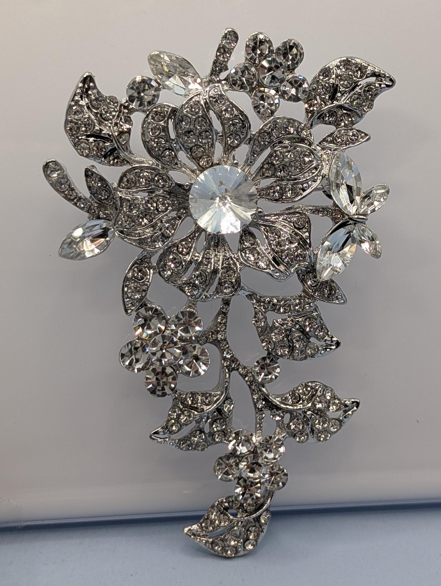 Silver Plated Brooch - Flower Cubic Zirconia Decorative Pin, Elegant Gift For Her