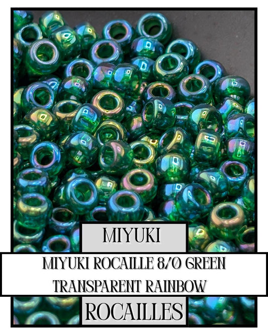 Miyuki Rocaille Beads - Green Transparent Rainbow 8/0 Glass Seed Beads 20g
