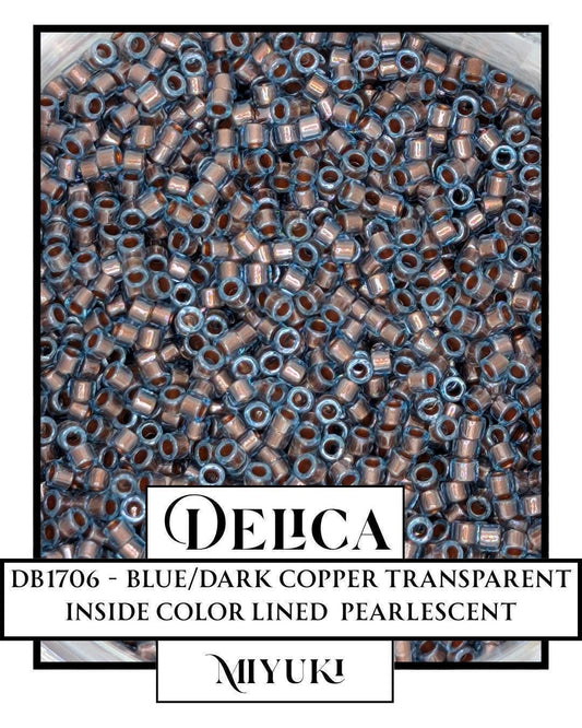 Miyuki Delica Beads - Size Eleven Seed Japanese Glass Beads in Blue & Dark Copper