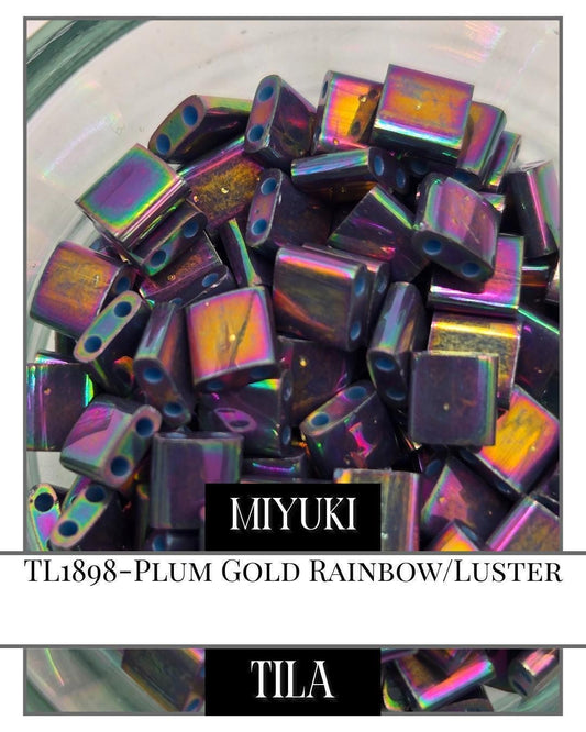Miyuki Tila Beads – Plum Gold Two Hole Flat Square Beads for Jewelry Making