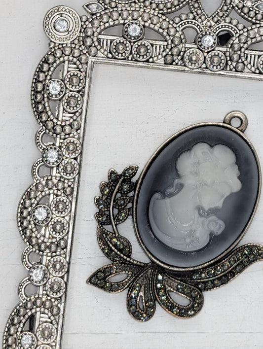 Cameo Pendant Charm - Gothic Jewelry Charm With Fallen Angel Design, Silver Plated Pendant