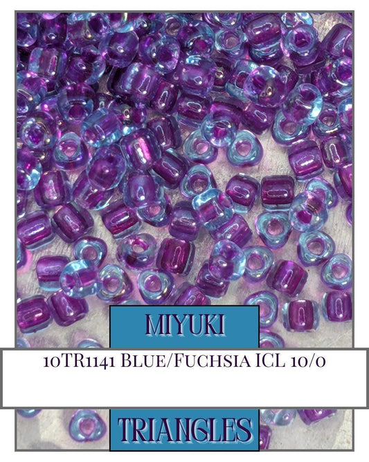 Miyuki Triangle Beads - Blue Fuchsia Inside Color Lined Size 10/0 Sparkle Seed Beads