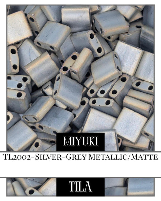 Miyuki Tila Beads – Silver Grey Matte Metallic Flat Two Hole Beads 7.5g Package