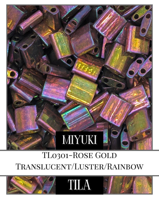 Miyuki Tila Beads - Rose Gold 5x5mm Flat Two Hole Beads for Jewelry Making