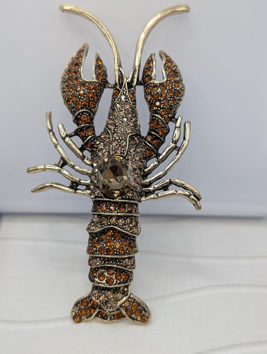 Topaz Lobster Brooch - Gold Plated Decorative Pin & Colorful Bag Charm Accessory