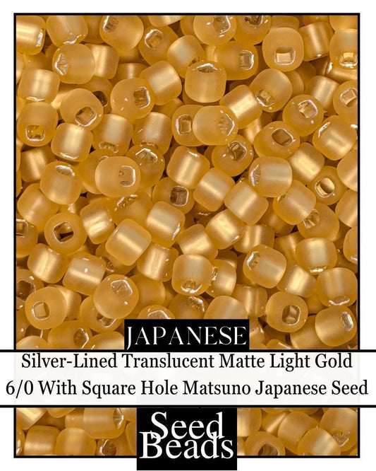 Silver-Lined Seed Beads - Translucent Matte Light Gold 6/0 Square Hole Beads 15g