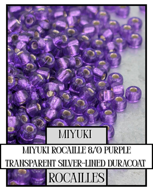 Miyuki Rocaille Beads 8/0 Purple Translucent Silver-Lined - Durable Glass Seed Beads