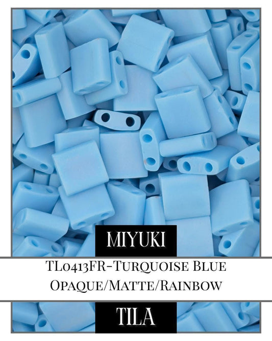 Miyuki Tila Beads – Turquoise Blue Opaque Matte 2-Hole Flat Beads Pack 7.5g