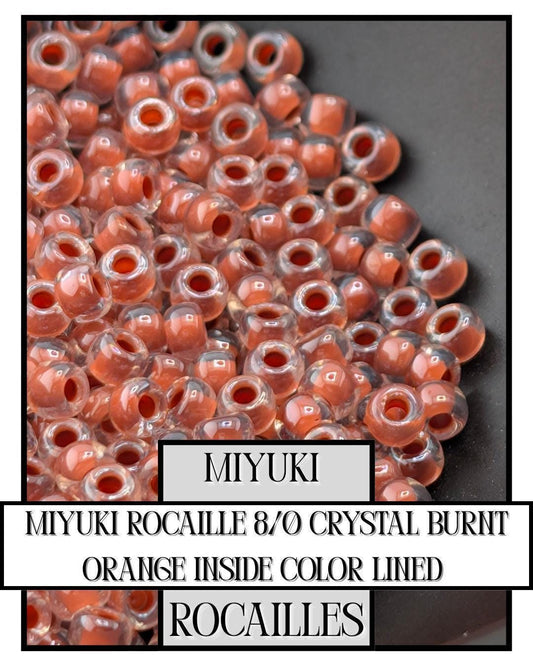 Miyuki Rocailles Beads - 11/0 Seed Beads Crystal Burnt Orange Inside Color Lined