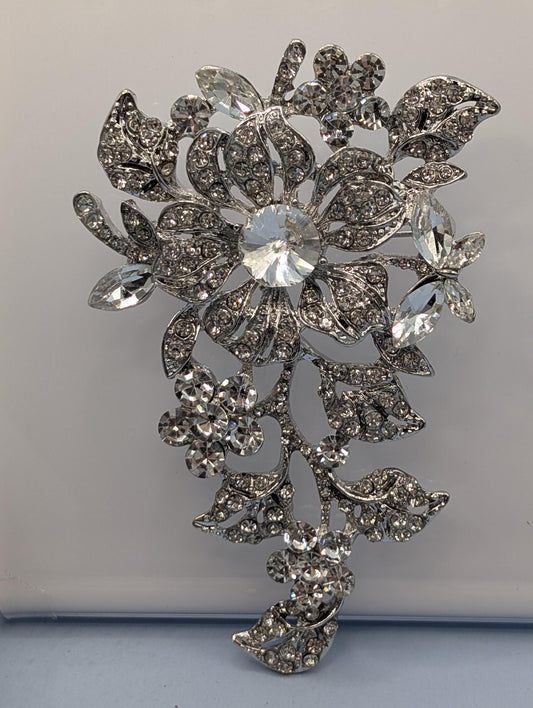Silver Plated Brooch - Flower Cubic Zirconia Decorative Pin, Elegant Gift For Her