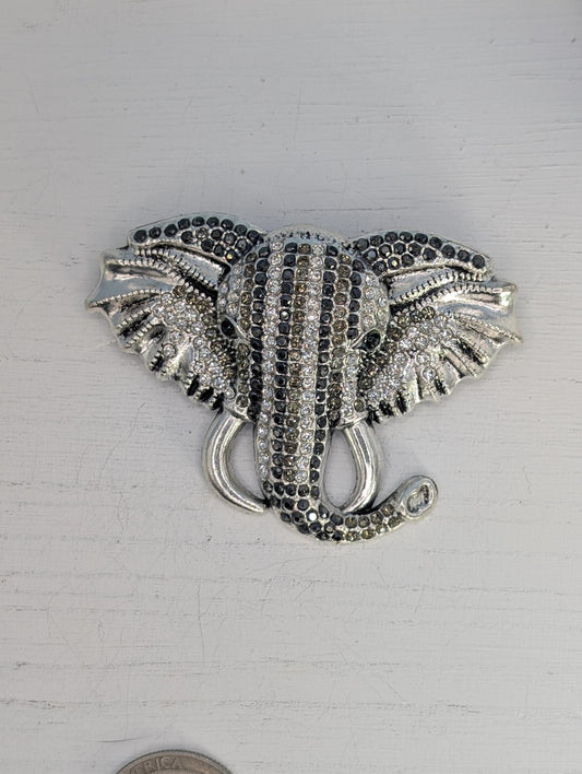 Elephant Brooch - Silver Plated CZ Rhinestone Pin, Elegant Fashion Accessory
