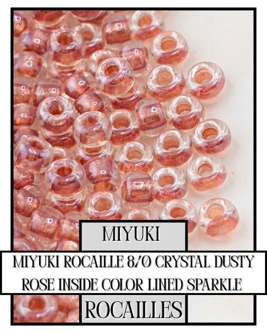 Miyuki Rocaille Beads 8/0 Seed Beads – Crystal Dusty Rose Inside Color Lined Glass