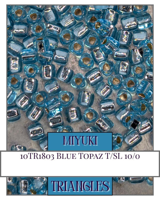 Miyuki Triangle Beads - Blue Topaz Translucent Silver-Lined Size 10/0 Seed Beads for Jewelry Making