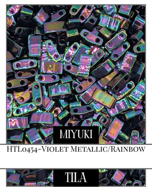 Miyuki Tila Beads - Violet Metallic Rainbow 2-Hole Flat Square Beads 7.5g
