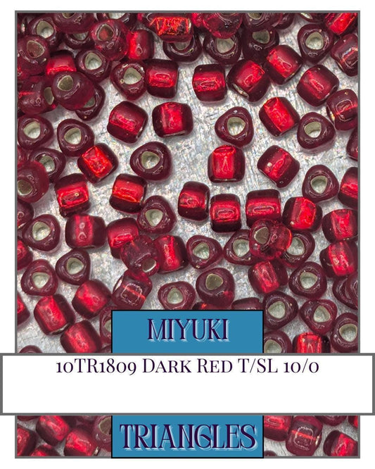Miyuki Triangle Beads Dark Red Size 10/0 - Translucent Silver-Lined Glass Seed Beads