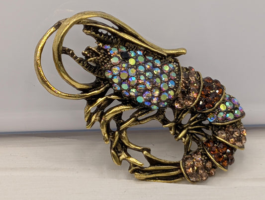 Topaz Shrimp Brooch – Gold Plated Decorative Pin Accessory & Bag Charm Pendant