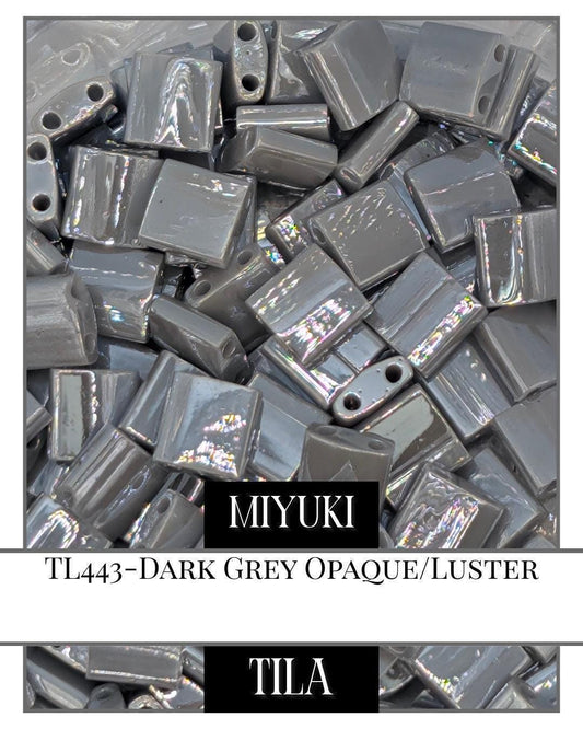 Miyuki Tila Beads – Dark Grey Opaque Luster | 7.5g Flat 2-Hole Beads