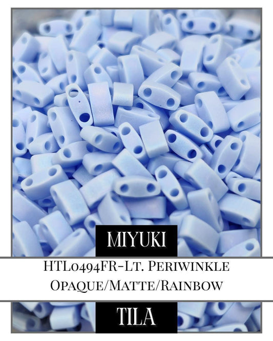 Miyuki Tila Beads - Light Periwinkle 2-Hole Flat Beads with Matte Rainbow Effect