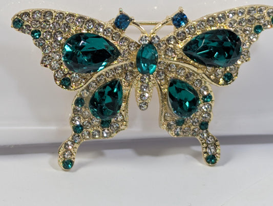 Emerald Rhinestone Brooch – Gold Plated Butterfly Pin With Green Gemstone Accent