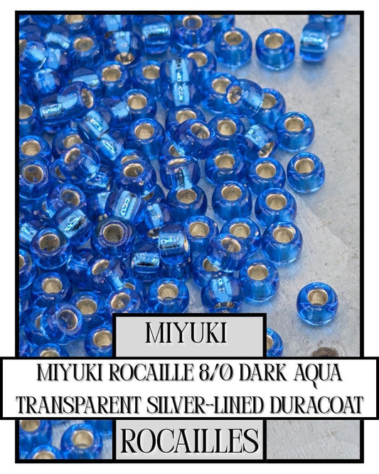 Miyuki Rocaille Beads - Dark Aqua 8/0 Size Translucent Silver-Lined Glass Beads for Jewelry Design