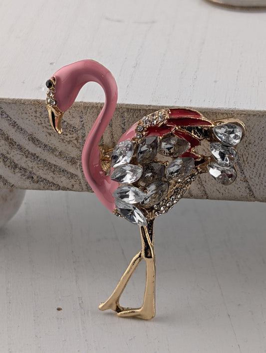 Flamingo Brooch – Pink Enamel Pin with Rhinestones | Lightweight Fashion Accessory