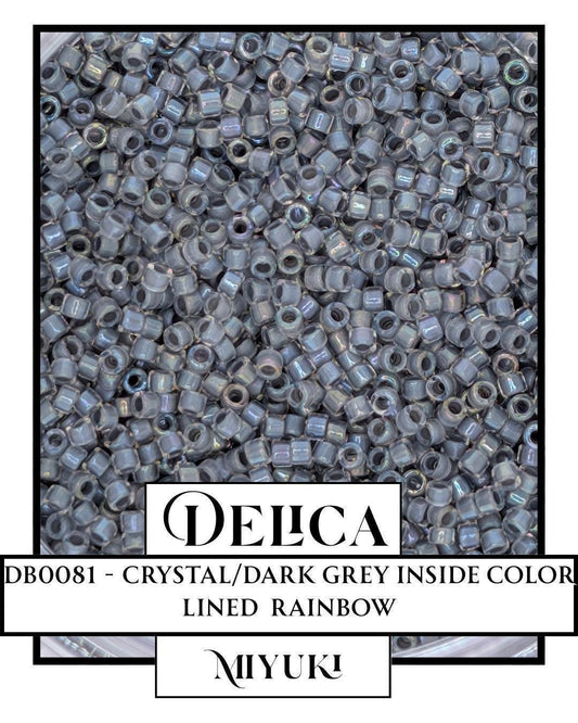 Miyuki Delica Beads - Size 11 Seed Glass Beads | Dark Grey Crystal Lined, Resealable Bag