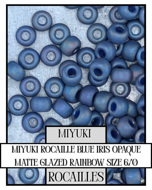 Miyuki Rocaille Beads - Blue Iris 6/0 Opaque Matte Rainbow Glazed Glass Beads