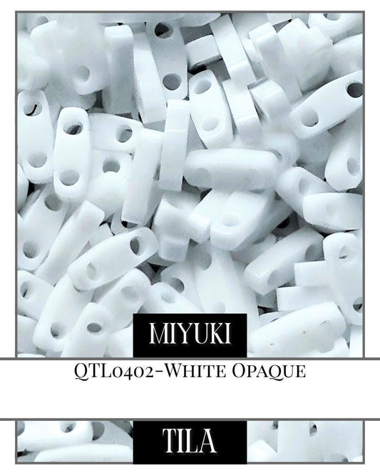 Miyuki Quarter Tila Beads – White Opaque Matte 2-Hole Flat Beads 7.5g Pack
