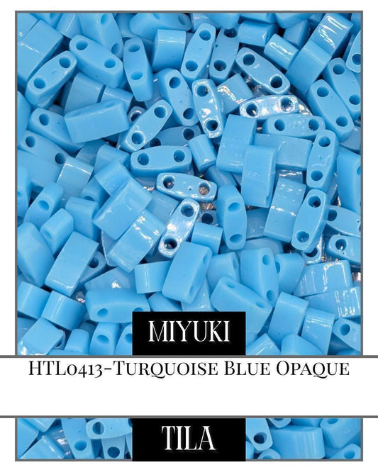 Miyuki Tila Beads – Turquoise Blue Opaque 7.5g | Two Hole Flat Square Beads